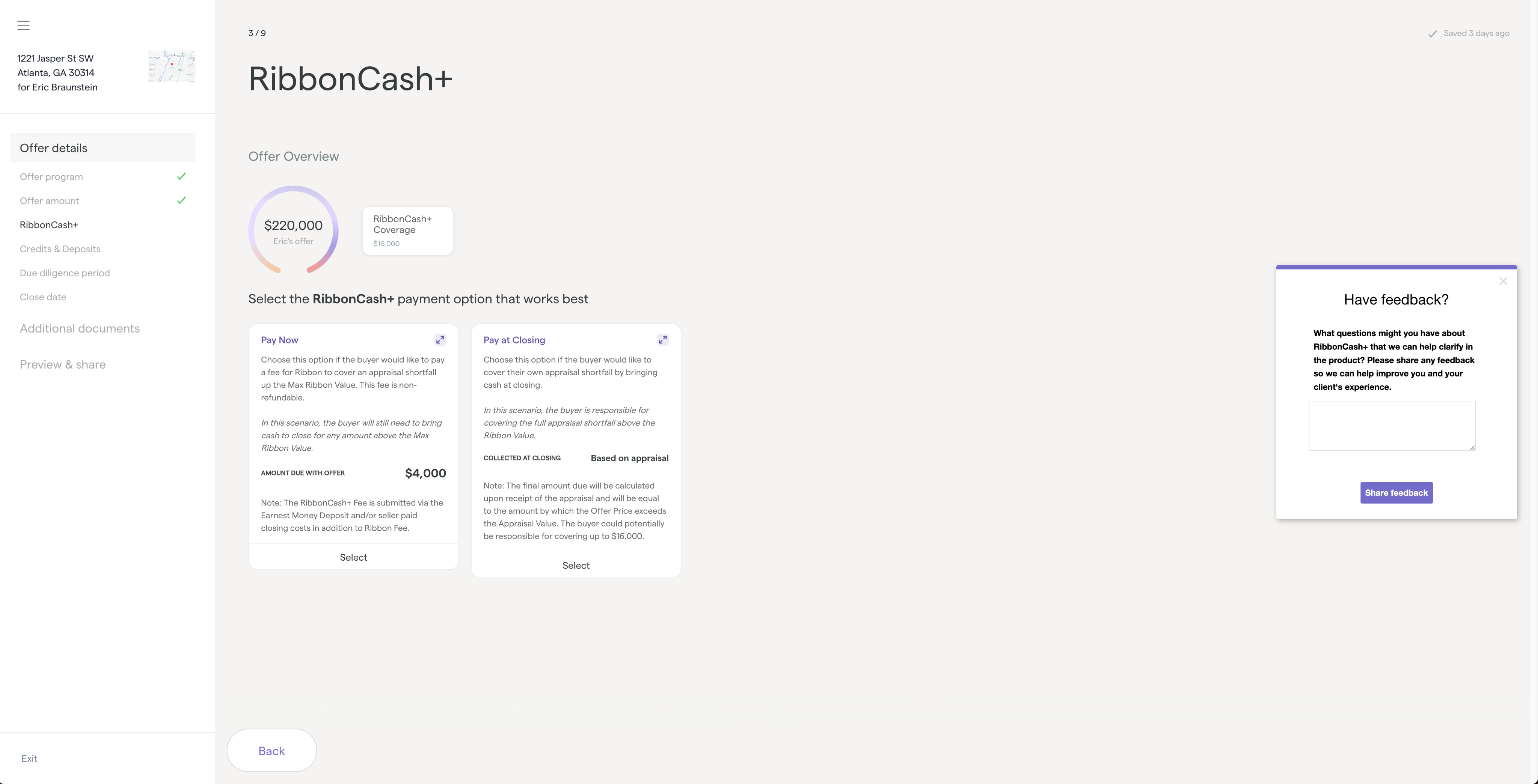 RibbonCash+ offer flow